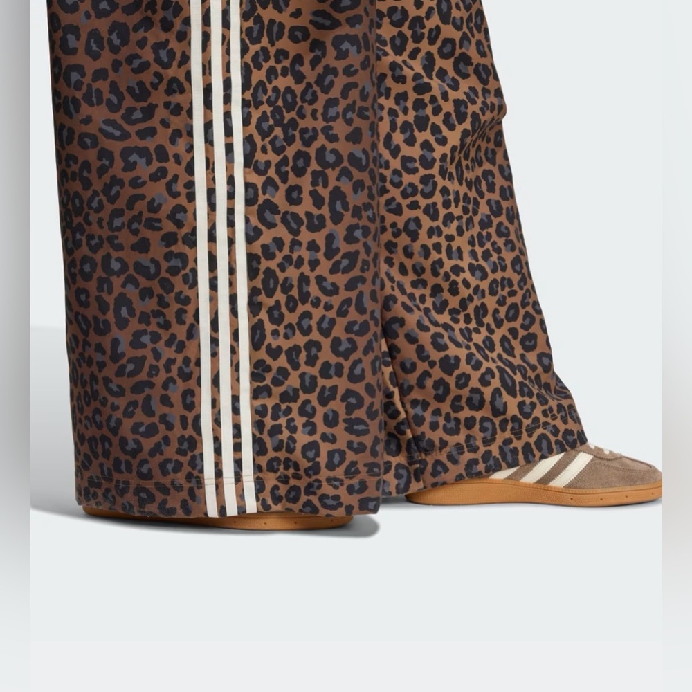 adidas Originals Wide Leg Leopard Print Pants with White Side Stripes - Picture 3 of 10